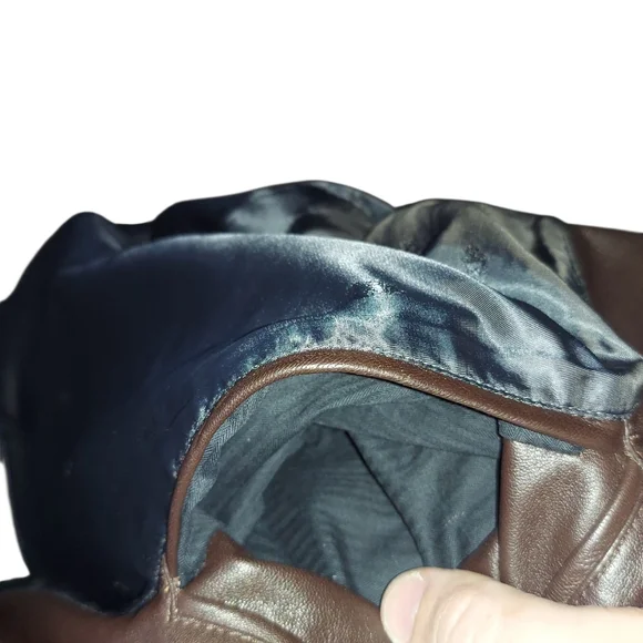 John Varvatos Lambskin | Leather Motorcycle | Ribbed Bomber Jacket | Cognac - Picture 8 of 10